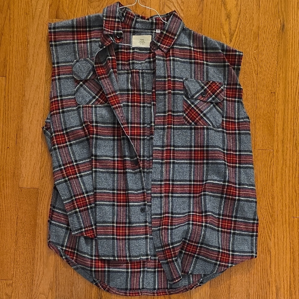 Fear of God Red and Gray Plaid Sleeveless Shirt *Brand New